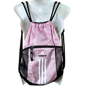 Adidas Cinch Sack Drawstring Backpack Sling Gym Bag Light Pink Metallic Black